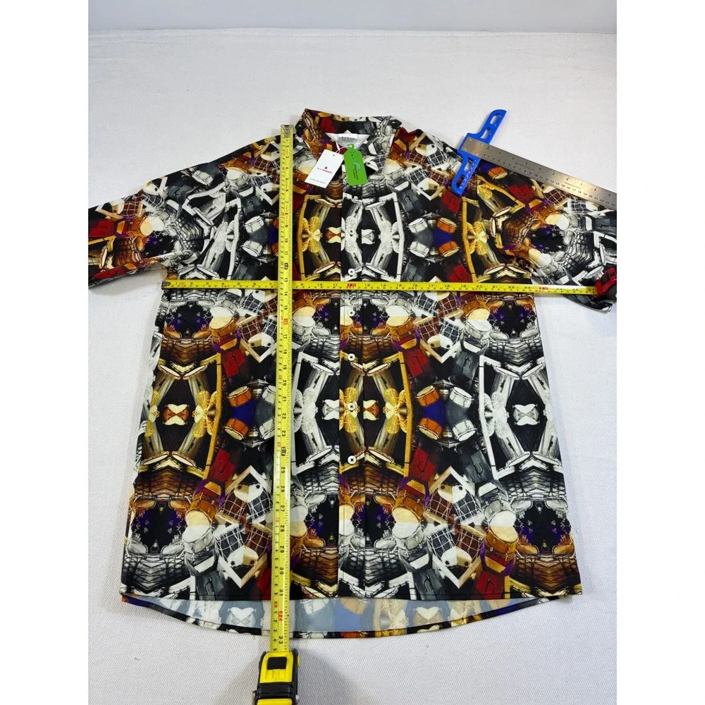 NovaTomato Mens Large Multicolor Kaleidoscope Graphic Print Button‎ Down Shirt